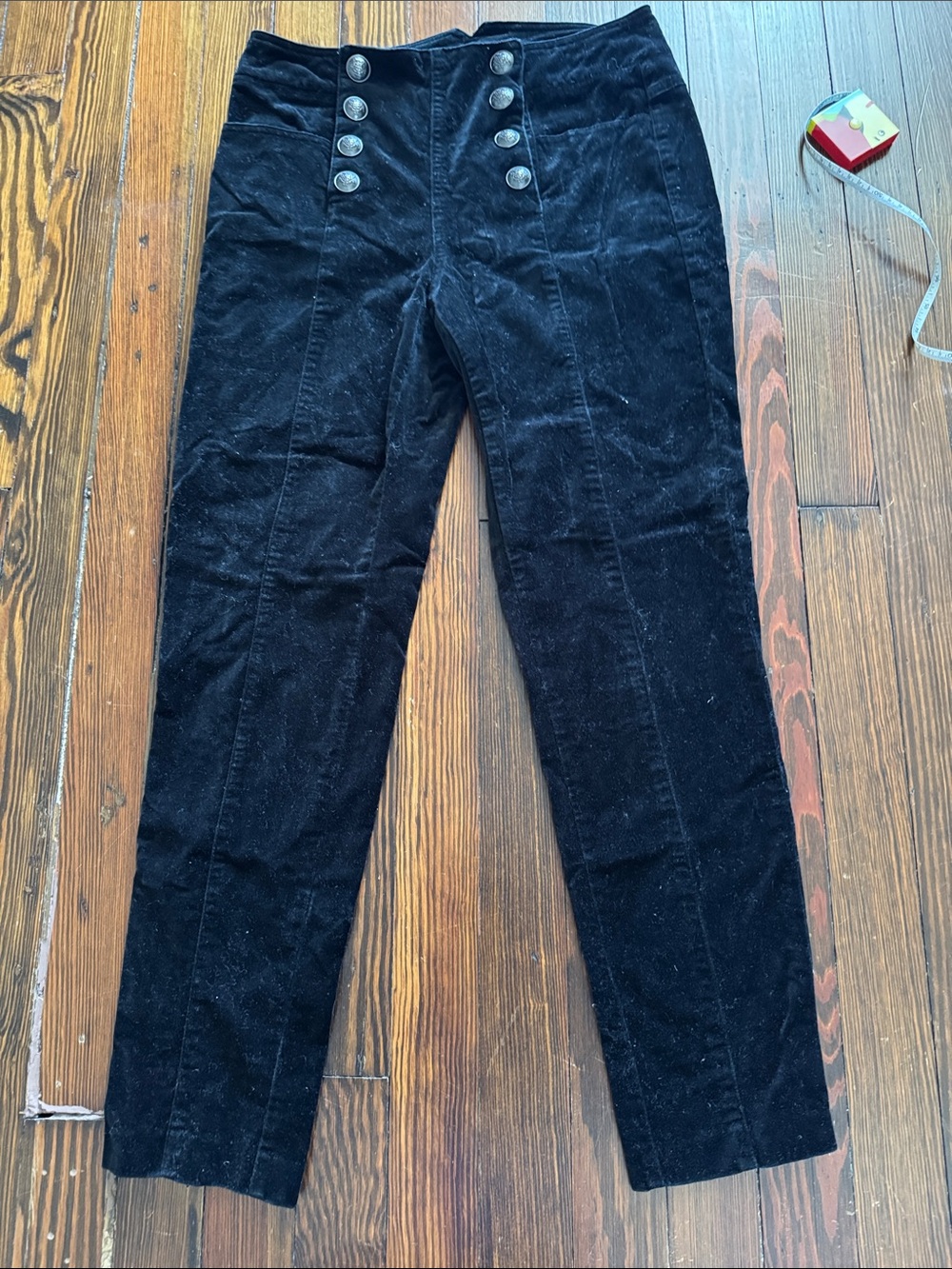 J. McLaughlin Black velvet High-Waist Button-Front Pants